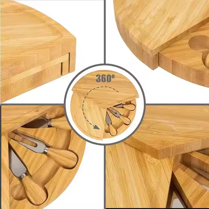 O generație de plăci de brânzeturi din bambus, potrivite pentru tocători rotunde rotative cu cuțit și furculiță, gustări de fructe