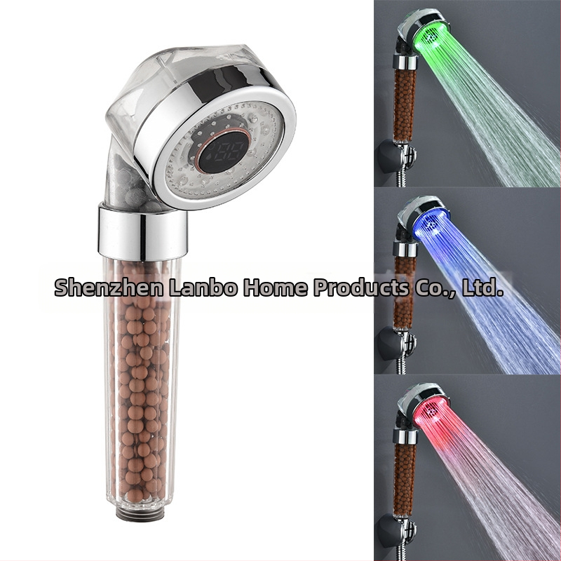 LED-digitaalnäidikuga negatiivsete ioonidega dušipea digitaalnäidik helendava värviga muutuva duši temperatuuri näidikuga dušiotsik 8008-S23