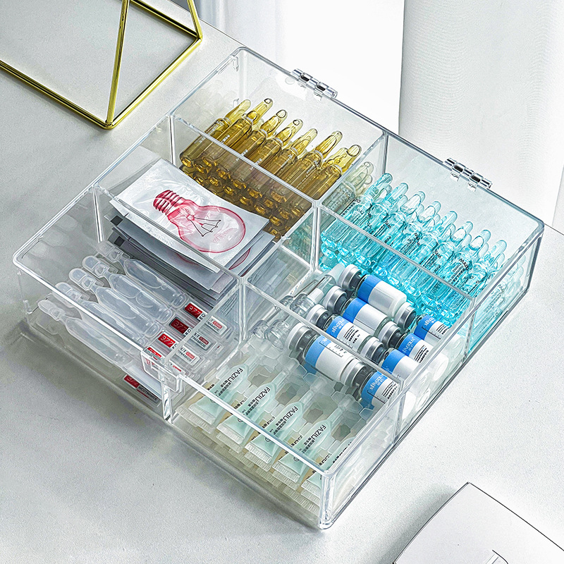 Vienkartinių esencijos laikymo dėžutė kosmetikos pavyzdžių laikymo lentynėlė, skirta odos priežiūros produktams, lūpų dažams, akrilo apdailos dėžutė, skaidri