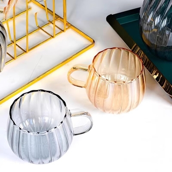 Ριγέ γυαλί με υψηλό βοριοπυριτικό κρύσταλλο, κάθετη ριγέ λαβή με σχέδιο πετάλων, φλιτζάνι καφέ, φλιτζάνι γάλακτος, φλιτζάνι τσαγιού, για το σπίτι και το γραφείο