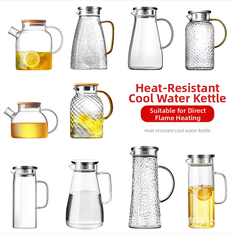 Γυαλί υψηλής χρωματικής αξίας με λαβή βραστήρα υψηλής θερμοκρασίας ανθεκτικό σε βρασμό τσαγιέρα εμπορική ευθεία βραστήρα σώματος κρύο βραστήρα κρύο βραστήρα γυάλινο βραστήρα