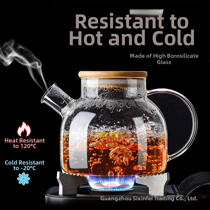 Стъклен чайник с висока цветна стойност и дръжка, устойчив на висока температура, търговски чайник с право тяло, студен чайник, студен чайник, стъклен чайник