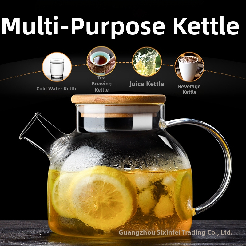 Стъклен чайник с висока цветна стойност и дръжка, устойчив на висока температура, търговски чайник с право тяло, студен чайник, студен чайник, стъклен чайник