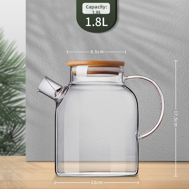 Aukštos spalvos stiklinis virdulys su rankena, atsparus aukštai temperatūrai, verdantis arbatinukas, komercinis tiesus virdulys, šaltas virdulys, šaltas virdulys, stiklinis virdulys