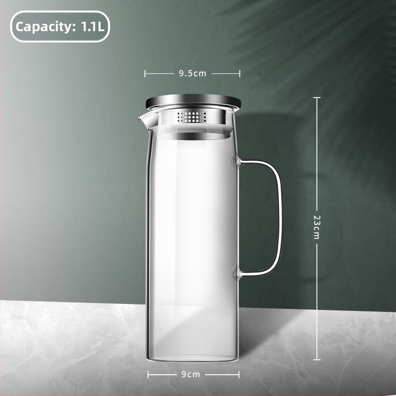 Aukštos spalvos stiklinis virdulys su rankena, atsparus aukštai temperatūrai, verdantis arbatinukas, komercinis tiesus virdulys, šaltas virdulys, šaltas virdulys, stiklinis virdulys