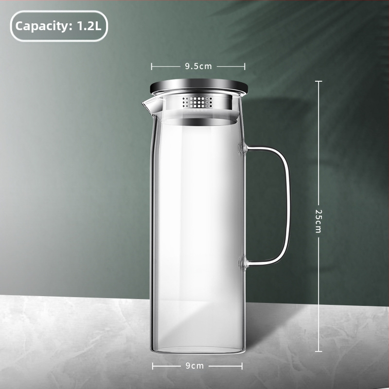 Aukštos spalvos stiklinis virdulys su rankena, atsparus aukštai temperatūrai, verdantis arbatinukas, komercinis tiesus virdulys, šaltas virdulys, šaltas virdulys, stiklinis virdulys