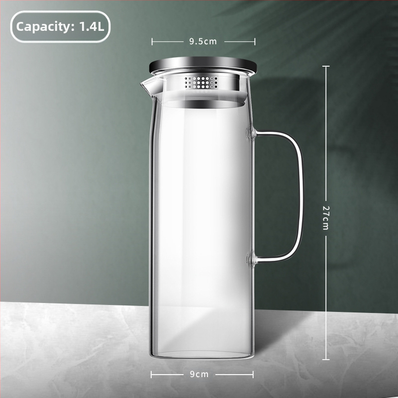 Aukštos spalvos stiklinis virdulys su rankena, atsparus aukštai temperatūrai, verdantis arbatinukas, komercinis tiesus virdulys, šaltas virdulys, šaltas virdulys, stiklinis virdulys