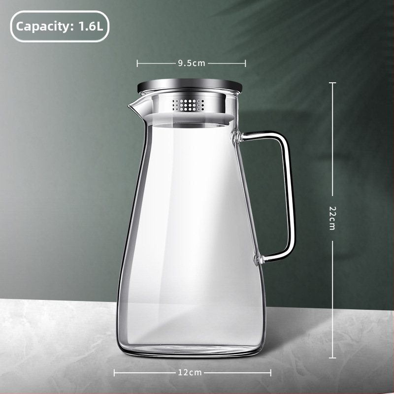 Aukštos spalvos stiklinis virdulys su rankena, atsparus aukštai temperatūrai, verdantis arbatinukas, komercinis tiesus virdulys, šaltas virdulys, šaltas virdulys, stiklinis virdulys