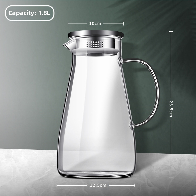 Aukštos spalvos stiklinis virdulys su rankena, atsparus aukštai temperatūrai, verdantis arbatinukas, komercinis tiesus virdulys, šaltas virdulys, šaltas virdulys, stiklinis virdulys