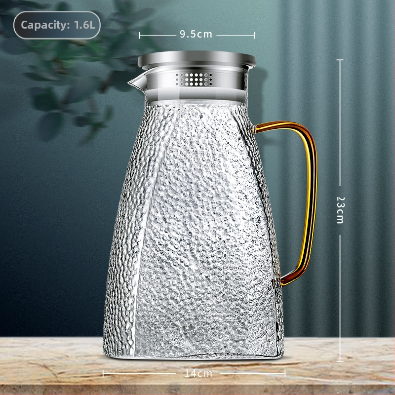 Aukštos spalvos stiklinis virdulys su rankena, atsparus aukštai temperatūrai, verdantis arbatinukas, komercinis tiesus virdulys, šaltas virdulys, šaltas virdulys, stiklinis virdulys