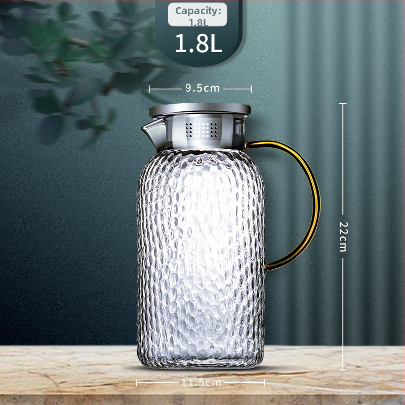 Aukštos spalvos stiklinis virdulys su rankena, atsparus aukštai temperatūrai, verdantis arbatinukas, komercinis tiesus virdulys, šaltas virdulys, šaltas virdulys, stiklinis virdulys