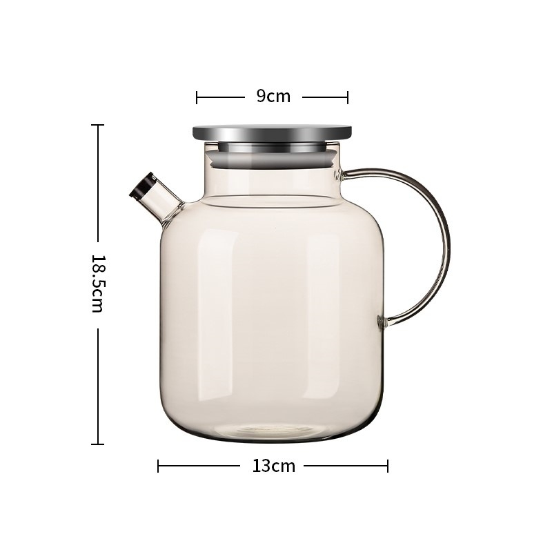 Aukštos spalvos stiklinis virdulys su rankena, atsparus aukštai temperatūrai, verdantis arbatinukas, komercinis tiesus virdulys, šaltas virdulys, šaltas virdulys, stiklinis virdulys