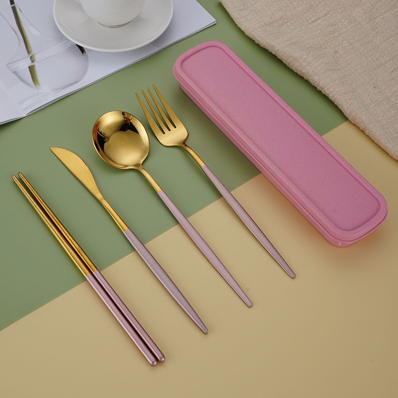 Tarpvalstybinis „Amazon“ interneto garsenybių Portugalijos nerūdijančio plieno nešiojami stalo įrankiai, šaukštas, šakutė, lazdelės, studentų biuro dovanų rinkinys