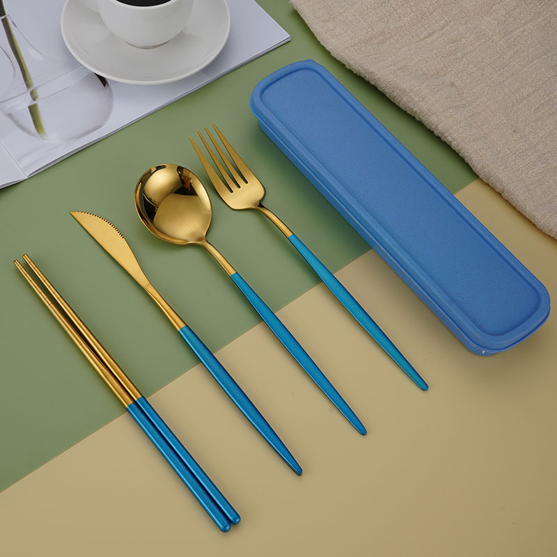 Tarpvalstybinis „Amazon“ interneto garsenybių Portugalijos nerūdijančio plieno nešiojami stalo įrankiai, šaukštas, šakutė, lazdelės, studentų biuro dovanų rinkinys