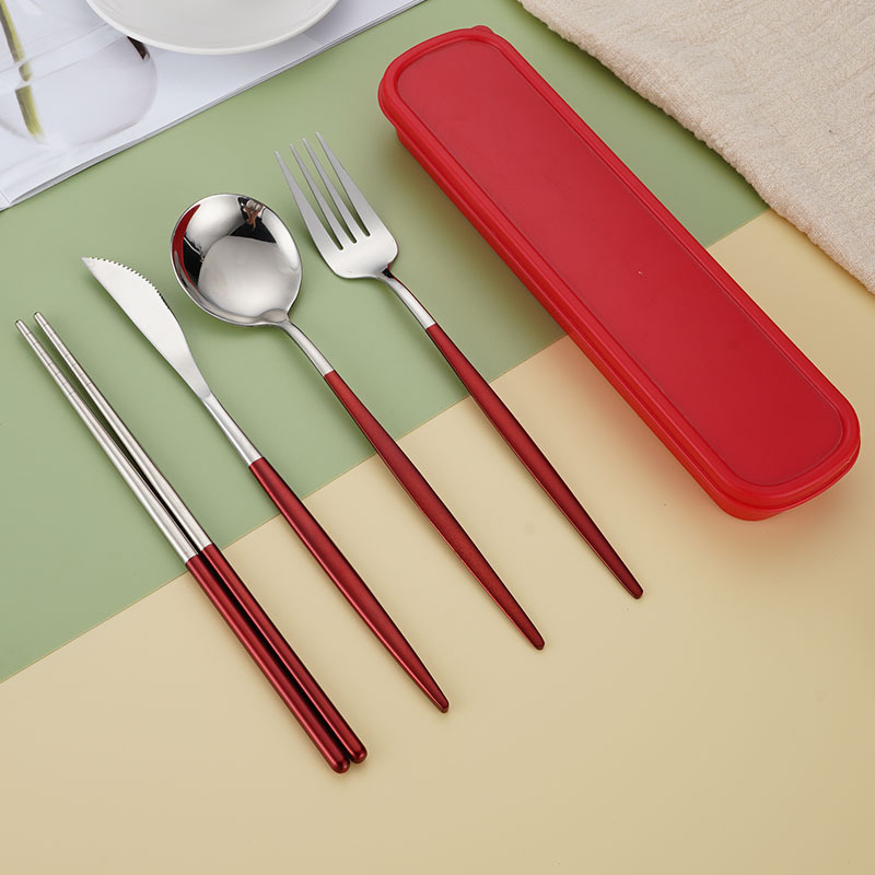 Tarpvalstybinis „Amazon“ interneto garsenybių Portugalijos nerūdijančio plieno nešiojami stalo įrankiai, šaukštas, šakutė, lazdelės, studentų biuro dovanų rinkinys