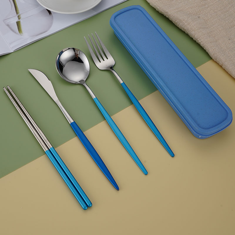 Tarpvalstybinis „Amazon“ interneto garsenybių Portugalijos nerūdijančio plieno nešiojami stalo įrankiai, šaukštas, šakutė, lazdelės, studentų biuro dovanų rinkinys