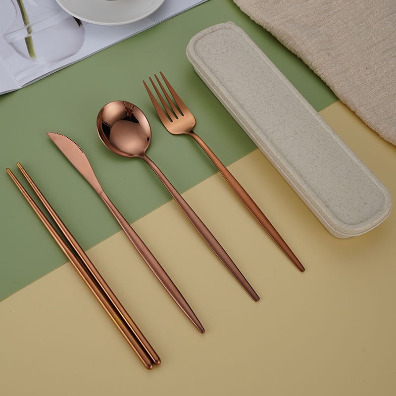 Tarpvalstybinis „Amazon“ interneto garsenybių Portugalijos nerūdijančio plieno nešiojami stalo įrankiai, šaukštas, šakutė, lazdelės, studentų biuro dovanų rinkinys