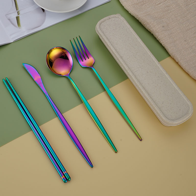 Tarpvalstybinis „Amazon“ interneto garsenybių Portugalijos nerūdijančio plieno nešiojami stalo įrankiai, šaukštas, šakutė, lazdelės, studentų biuro dovanų rinkinys