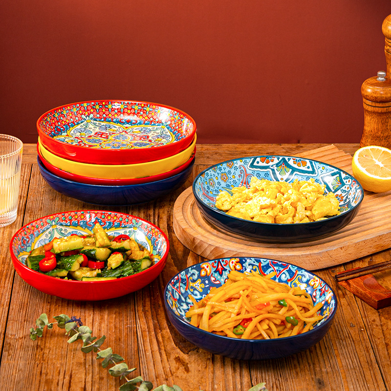 Bohemiška keraminė lėkštė, išvaizdi namų apyvokos reikmenų kūrybinė lėkštė, vaisių lėkštė, kepsnio lėkštė, gili lėkštė, disko formos stalo įrankiai