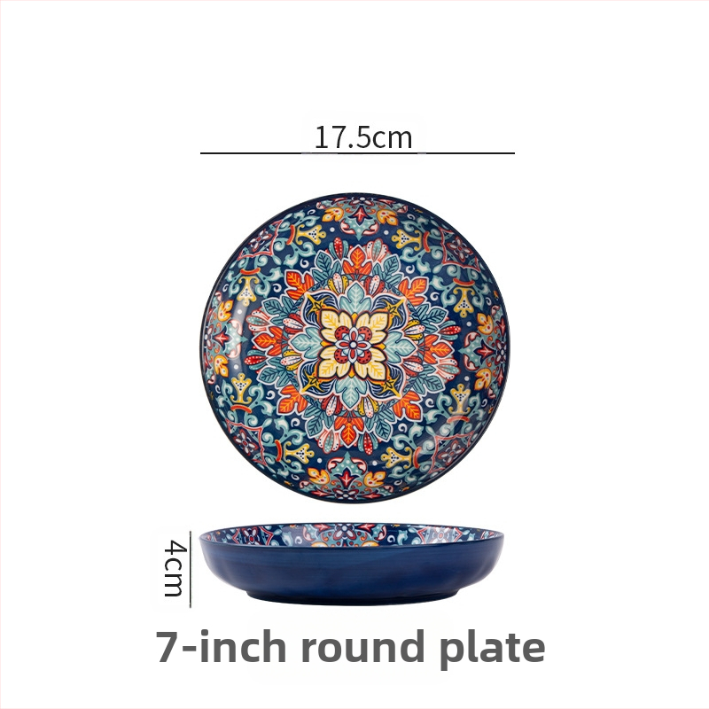 Bohemiška keraminė lėkštė, išvaizdi namų apyvokos reikmenų kūrybinė lėkštė, vaisių lėkštė, kepsnio lėkštė, gili lėkštė, disko formos stalo įrankiai