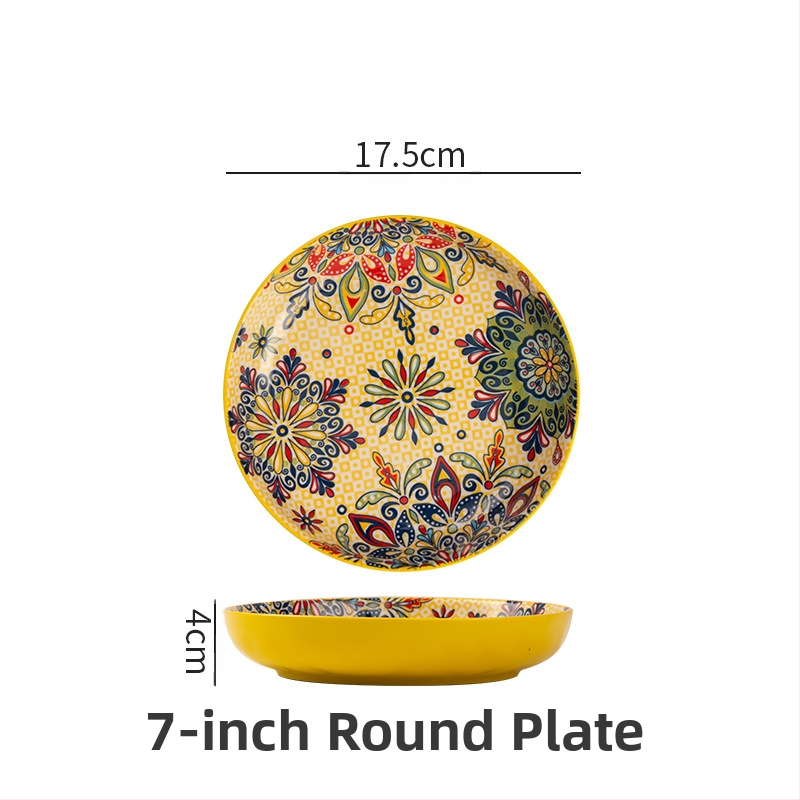 Bohemiška keraminė lėkštė, išvaizdi namų apyvokos reikmenų kūrybinė lėkštė, vaisių lėkštė, kepsnio lėkštė, gili lėkštė, disko formos stalo įrankiai