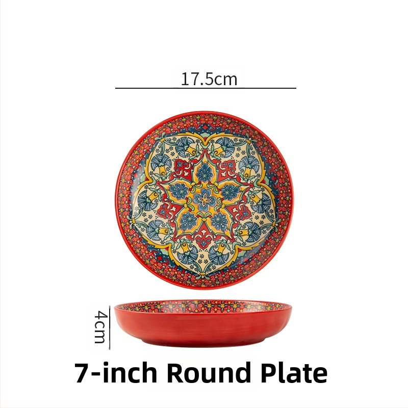 Bohemiška keraminė lėkštė, išvaizdi namų apyvokos reikmenų kūrybinė lėkštė, vaisių lėkštė, kepsnio lėkštė, gili lėkštė, disko formos stalo įrankiai