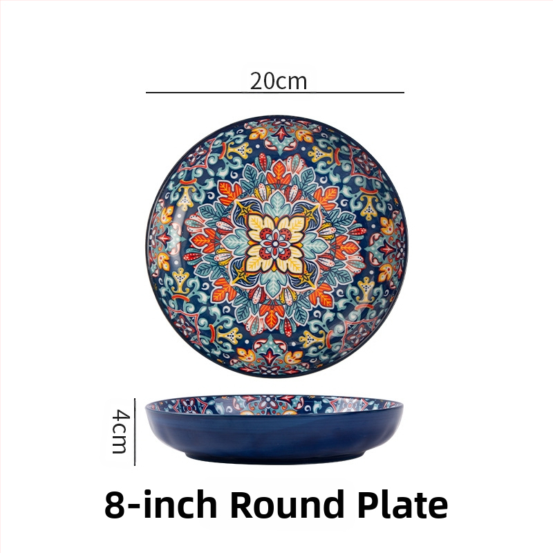 Bohemiška keraminė lėkštė, išvaizdi namų apyvokos reikmenų kūrybinė lėkštė, vaisių lėkštė, kepsnio lėkštė, gili lėkštė, disko formos stalo įrankiai