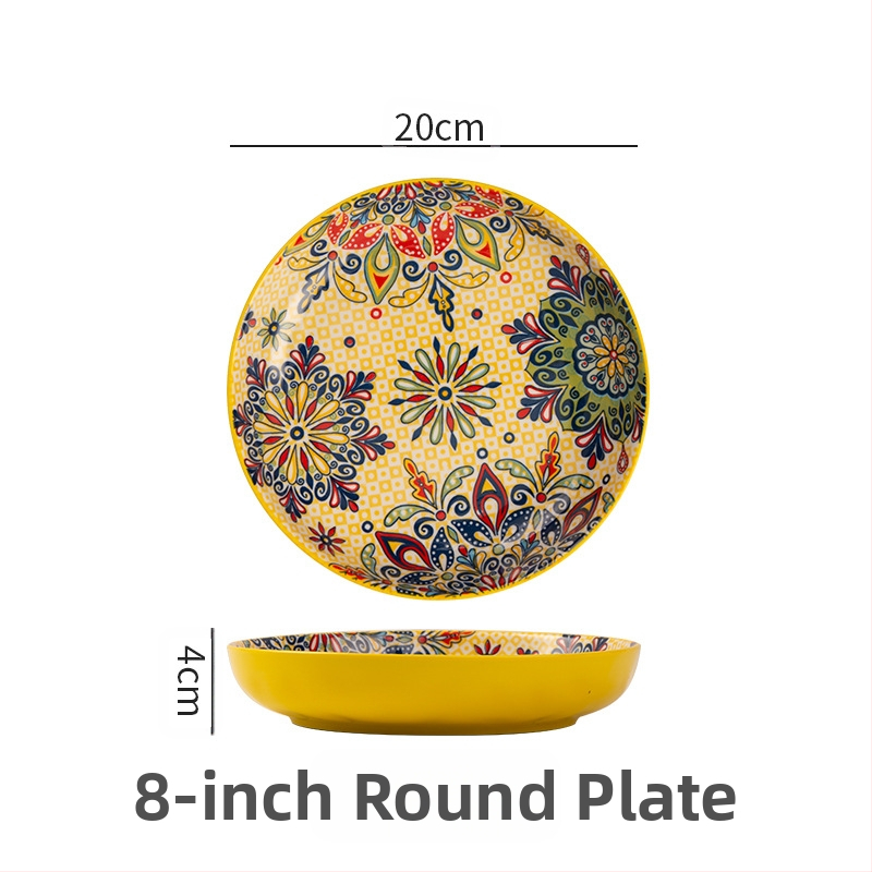 Bohemiška keraminė lėkštė, išvaizdi namų apyvokos reikmenų kūrybinė lėkštė, vaisių lėkštė, kepsnio lėkštė, gili lėkštė, disko formos stalo įrankiai