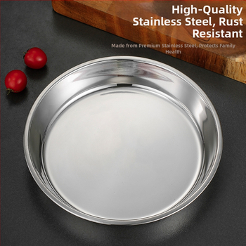 Īpaši bieza 304 nerūsējošā tērauda apaļa kūkas šķīvja, aukstās ādas Gong Gong komerciāla liela plakana šķīvja, dziļa šķīvja paplāte, dārzeņu šķīvis, tvaicēta kūkas šķīvis