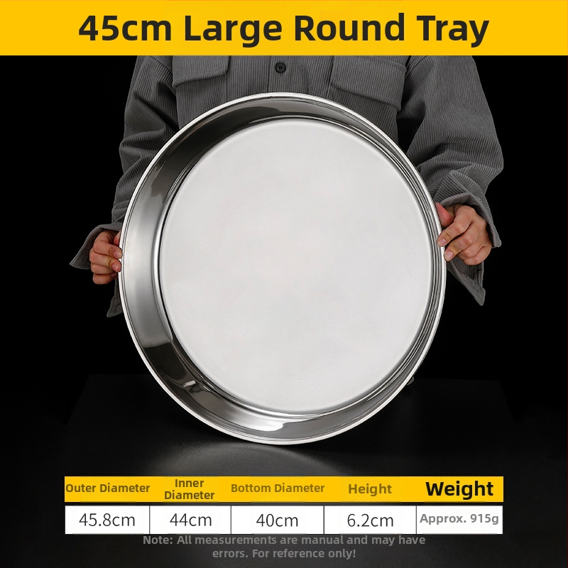 Īpaši bieza 304 nerūsējošā tērauda apaļa kūkas šķīvja, aukstās ādas Gong Gong komerciāla liela plakana šķīvja, dziļa šķīvja paplāte, dārzeņu šķīvis, tvaicēta kūkas šķīvis