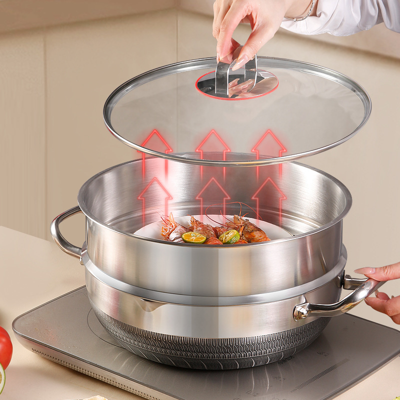 316 kolmekihiline terasest roostevabast terasest supipott, kuum pott, keedupott, kaheotstarbeline keedupott, köögipott, mittenakkuv pott, aurutav supipott