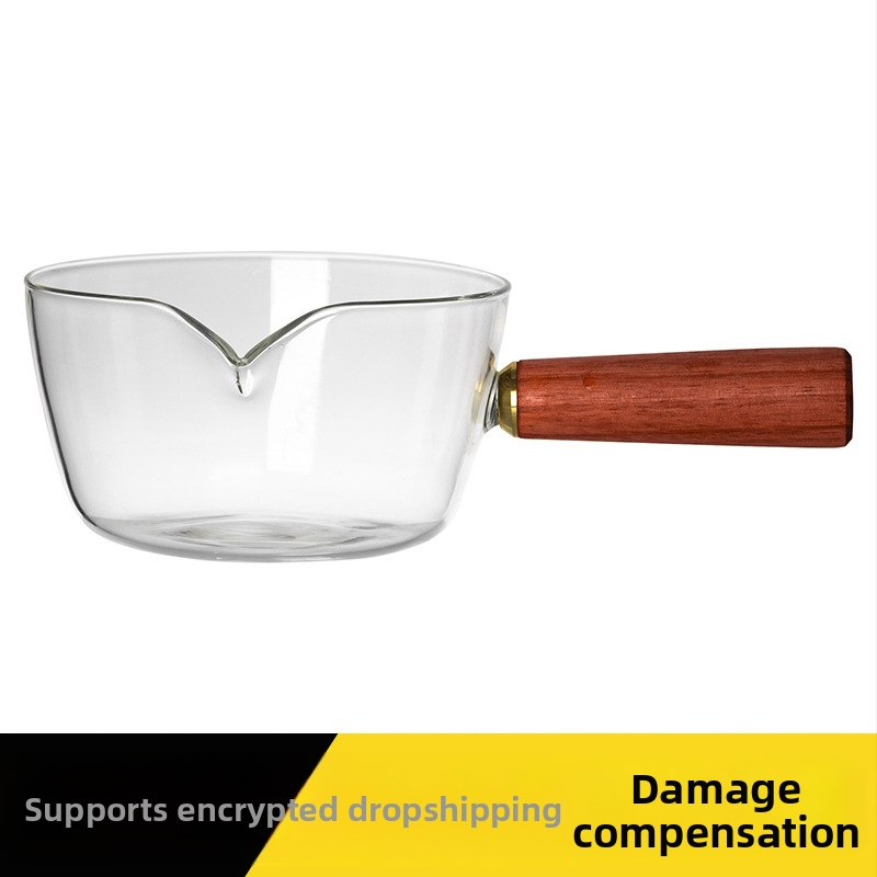 Stakleni lonac za kućanstvo, lonac za doručak, talijanski lonac za sirnu juhu s drvenom ručkom, otvoreni lonac za vatru, dodatni lonac za hranu za električni keramički štednjak, prekogranični