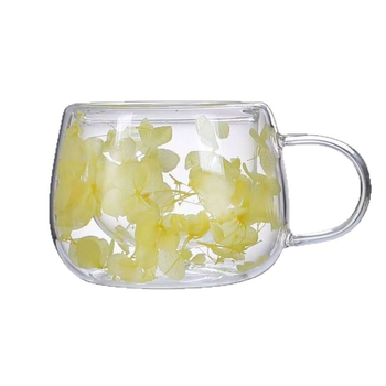 Νέο διασυνοριακό ποτήρι καφέ υψηλής αξίας από διπλό γυαλί Real Flower με λαβή, αντι-εγκαύματα και θερμομονωτικό, υψηλής βοριοπυριτικό γυαλί