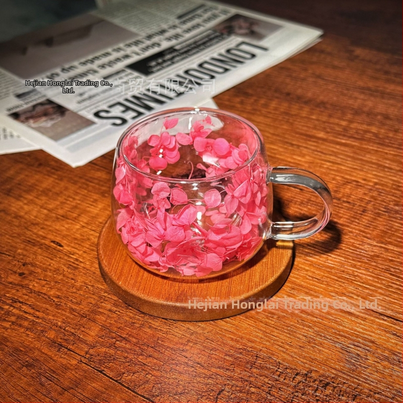 Határokon átnyúló új, valódi virágmintás, kétrétegű üvegből készült, kiváló minőségű kávésbögre fogantyúval, forrázásgátló és hőszigetelő, magas boroszilikát üvegből