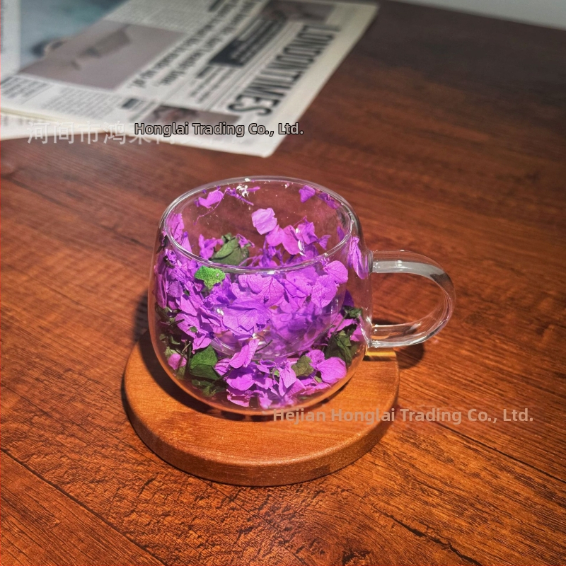 Határokon átnyúló új, valódi virágmintás, kétrétegű üvegből készült, kiváló minőségű kávésbögre fogantyúval, forrázásgátló és hőszigetelő, magas boroszilikát üvegből