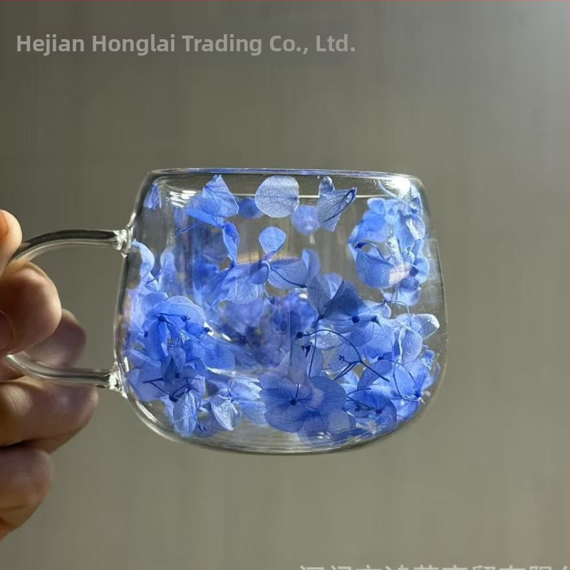 Határokon átnyúló új, valódi virágmintás, kétrétegű üvegből készült, kiváló minőségű kávésbögre fogantyúval, forrázásgátló és hőszigetelő, magas boroszilikát üvegből