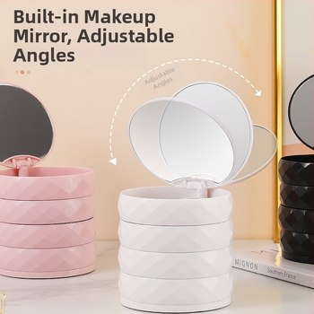 Forgó fülbevaló ékszerdoboz többrétegű fülbevaló tároló doboz kis gyönyörű fülbevalók nyaklánc ékszertartó tükörrel porálló doboz