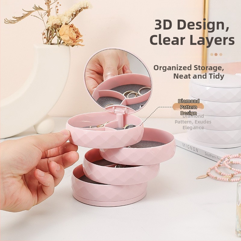 Forgó fülbevaló ékszerdoboz többrétegű fülbevaló tároló doboz kis gyönyörű fülbevalók nyaklánc ékszertartó tükörrel porálló doboz