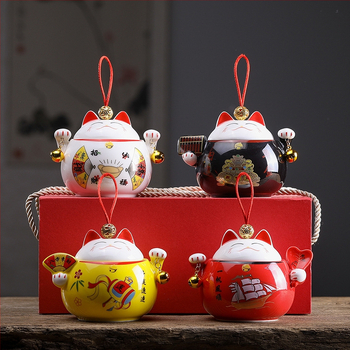 Τυχερές Γάτες Τσαγιού Κεραμικά Σφραγισμένα Δοχεία Οικιακά Pu\'er Μικρά Βάζα Αποθήκευσης Στάβλοι Νυχτερινή Αγορά Δοχεία Τσαγιού Κουτιά Δώρου