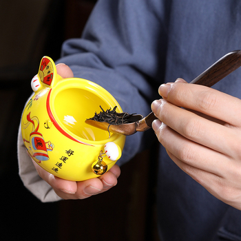 Τυχερές Γάτες Τσαγιού Κεραμικά Σφραγισμένα Δοχεία Οικιακά Pu\'er Μικρά Βάζα Αποθήκευσης Στάβλοι Νυχτερινή Αγορά Δοχεία Τσαγιού Κουτιά Δώρου