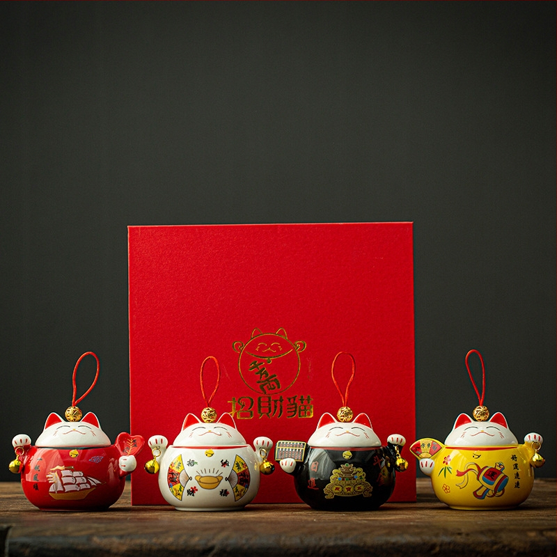 Plechovky na čaj Lucky Cat, keramické uzavreté plechovky, domáce Pu'er, malé úložné nádoby, stánky, nočné trhy, plechovky na čaj, darčekové krabičky