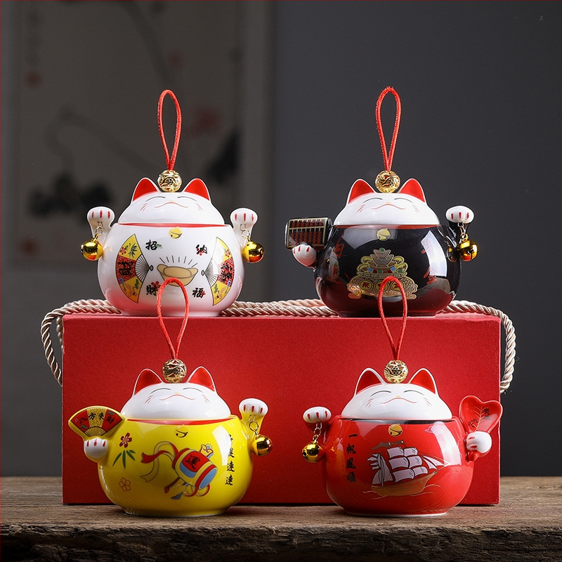 Plechovky na čaj Lucky Cat, keramické uzavreté plechovky, domáce Pu'er, malé úložné nádoby, stánky, nočné trhy, plechovky na čaj, darčekové krabičky