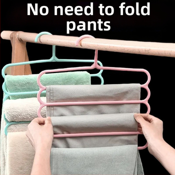 Ötrétegű nadrágtartó, ruhásszekrény tároló műtárgy, vastagított, csúszásmentes akasztó, tárolóállvány, nadrágcsipesz, háztartási felnőtt nadrágok lógnak
