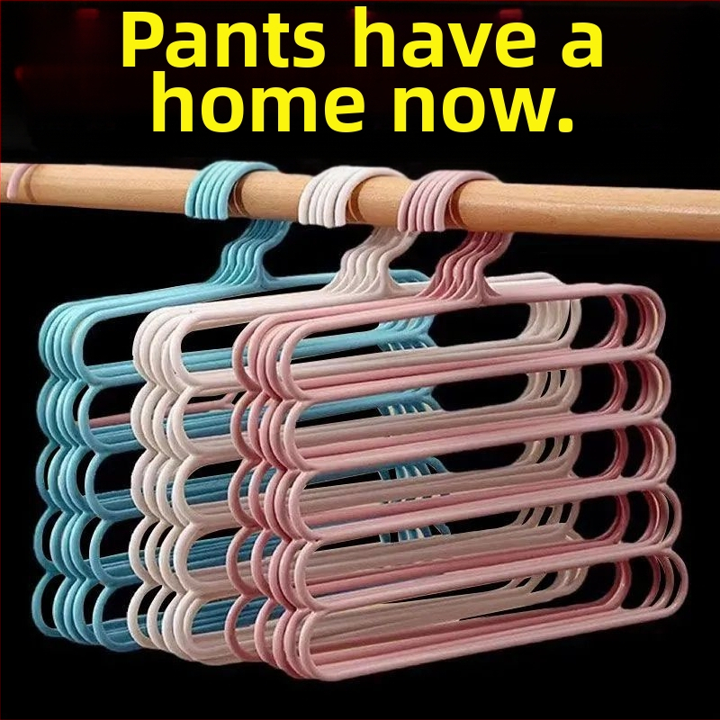 Ötrétegű nadrágtartó, ruhásszekrény tároló műtárgy, vastagított, csúszásmentes akasztó, tárolóállvány, nadrágcsipesz, háztartási felnőtt nadrágok lógnak