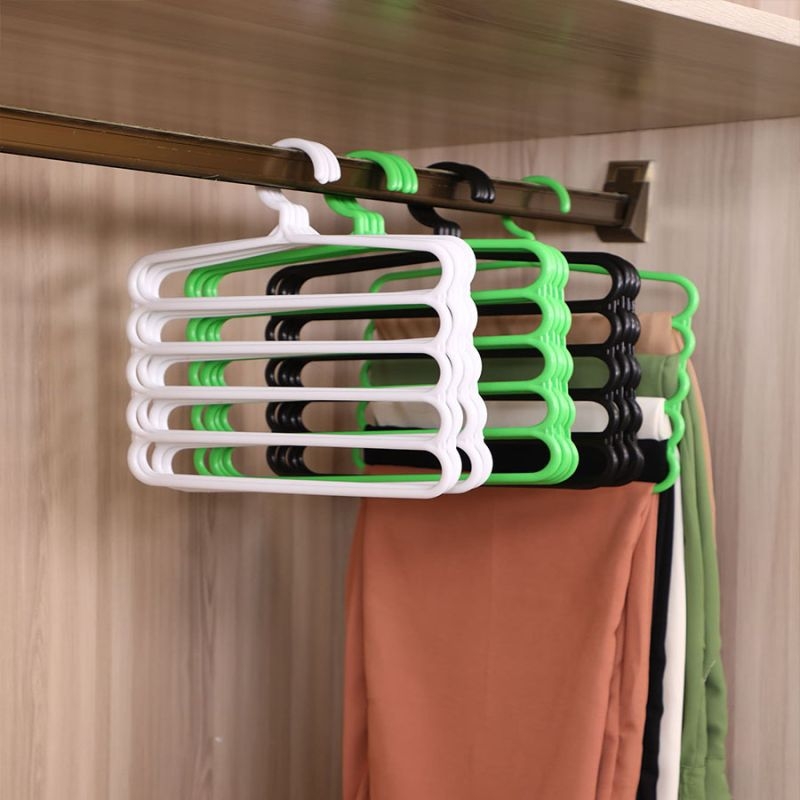 Ötrétegű nadrágtartó, ruhásszekrény tároló műtárgy, vastagított, csúszásmentes akasztó, tárolóállvány, nadrágcsipesz, háztartási felnőtt nadrágok lógnak