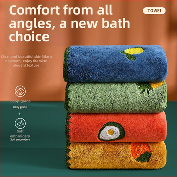 Animacinių filmukų siuvinėtas koralų vilnos rankšluostis, didmeninė prekyba vaisių siuvinėjimu, sugeriantis, sutirštintas veido rankšluostis suaugusiems, greitai džiūstantis veido rankšluostis