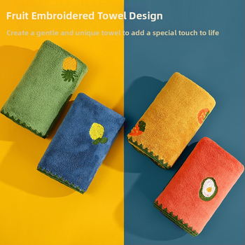 Animacinių filmukų siuvinėtas koralų vilnos rankšluostis, didmeninė prekyba vaisių siuvinėjimu, sugeriantis, sutirštintas veido rankšluostis suaugusiems, greitai džiūstantis veido rankšluostis