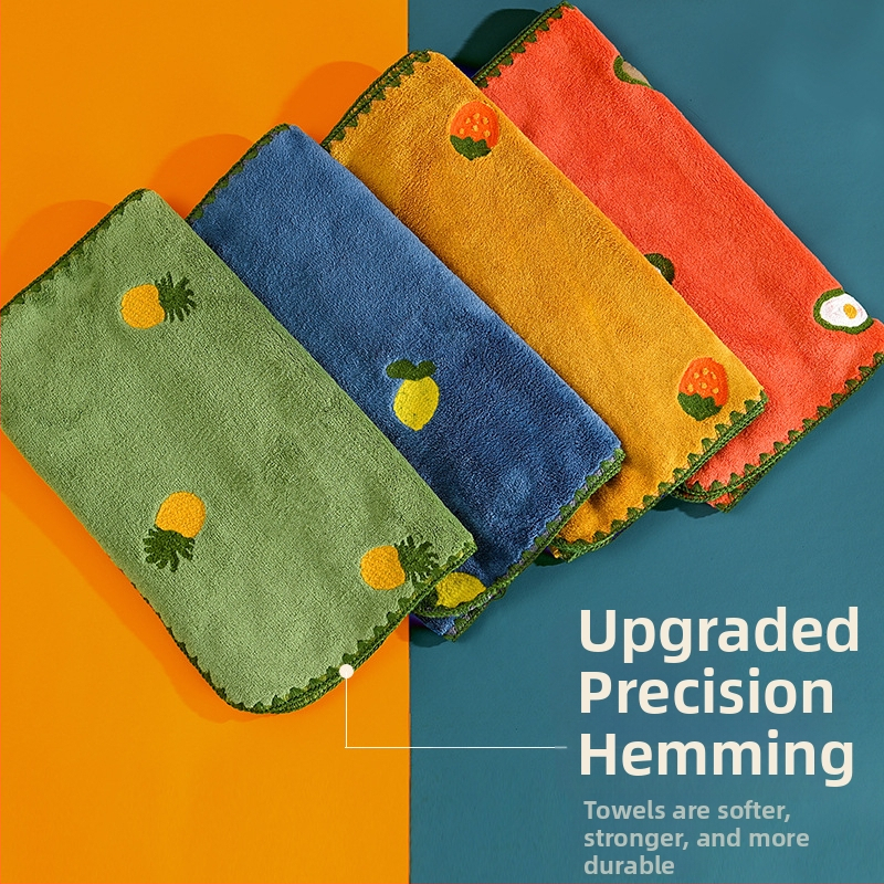 Карикатурна бродирана кърпа от коралов полар на едро с бродерия от плодове, абсорбираща удебелена кърпа за лице за възрастни, бързосъхнеща кърпа за лице