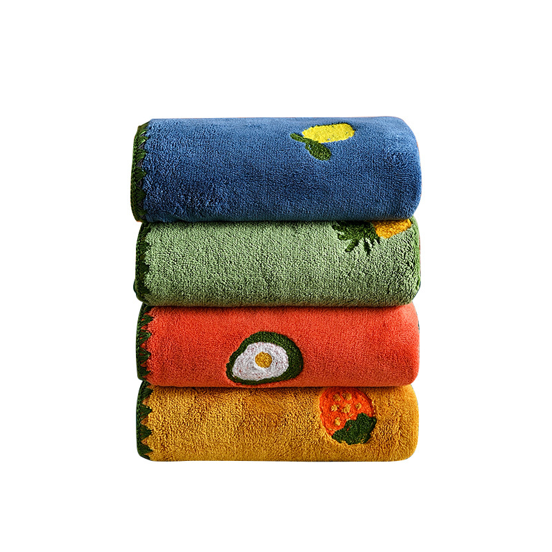 Animacinių filmukų siuvinėtas koralų vilnos rankšluostis, didmeninė prekyba vaisių siuvinėjimu, sugeriantis, sutirštintas veido rankšluostis suaugusiems, greitai džiūstantis veido rankšluostis