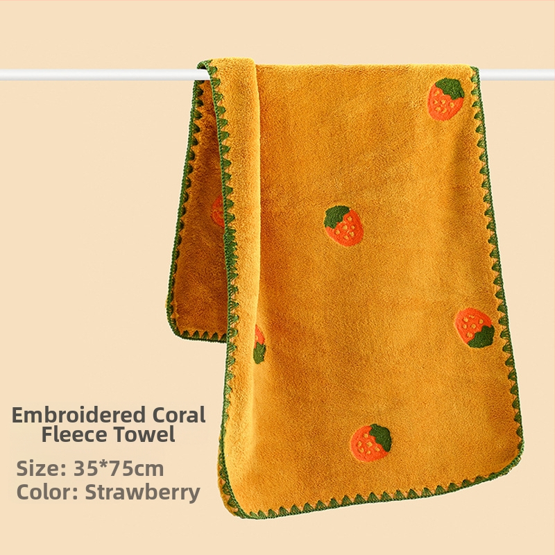 Animacinių filmukų siuvinėtas koralų vilnos rankšluostis, didmeninė prekyba vaisių siuvinėjimu, sugeriantis, sutirštintas veido rankšluostis suaugusiems, greitai džiūstantis veido rankšluostis